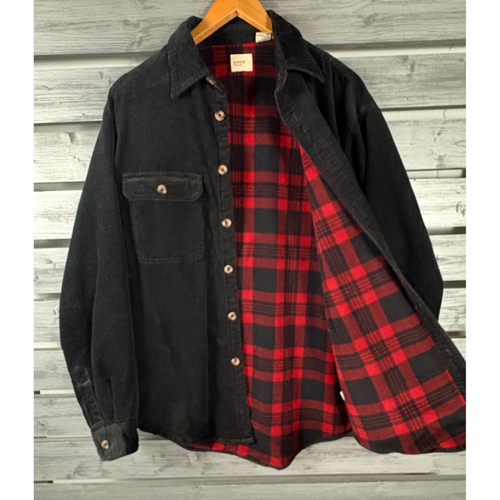 Arrow Mens Black Corduroy Plaid Lined Shirt Jacket Medium grunge workwear